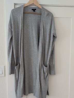 Halogen Gray Open-Front Long Knit Cardigan